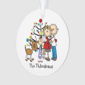 スティックフィギュアパパ，ママ，女の子，犬のアクリルオーナメント オーナメント (正面)