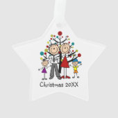 スティックフィギュアパパ，ママ，女の子，男の子アクリルオーナメント オーナメント (裏面)