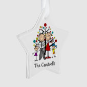 スティックフィギュアパパ，ママ，女の子，男の子アクリルオーナメント オーナメント (正面)