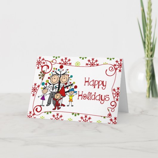 スティックフィギュアファミリークリスマスホリデー シーズンカード (正面)