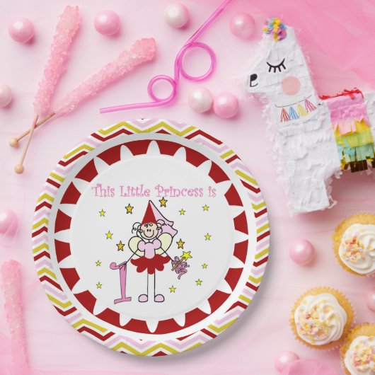 スティックフィギュアプリンセス1st誕生日紙プレート ペーパープレート (パーティー)