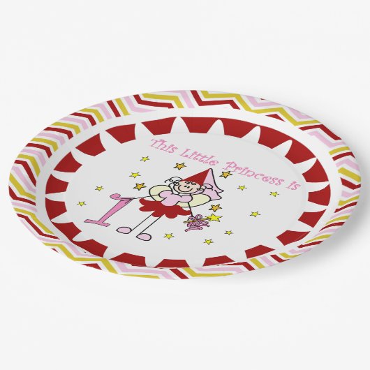 スティックフィギュアプリンセス1st誕生日紙プレート ペーパープレート (アングル)