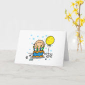 スティックフィギュアボーイお誕生日ケーキ カード (黄色い花)