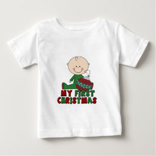 スティックフィギュアボーイ初めてのクリスマス ベビーTシャツ