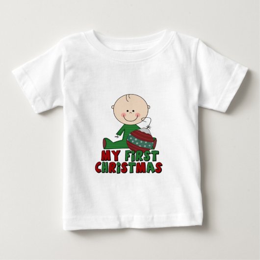 スティックフィギュアボーイ初めてのクリスマス ベビーTシャツ (正面)