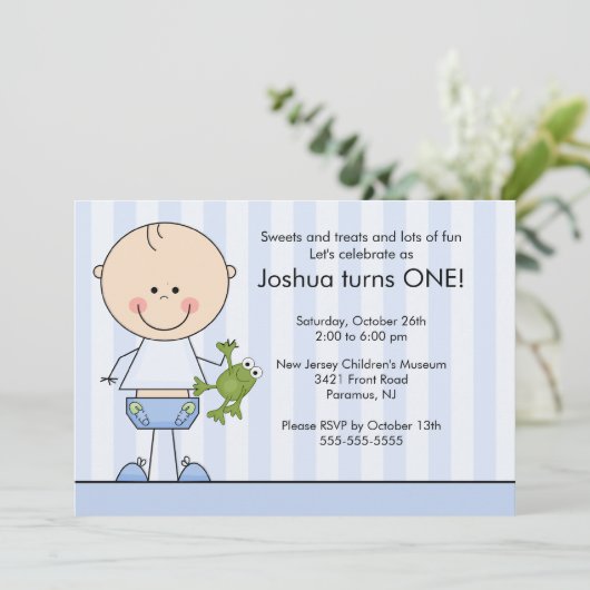 スティックフィギュアボーイ第1誕生日招待状 招待状 (スタンド正面)