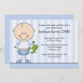 スティックフィギュアボーイ第1誕生日招待状 招待状 (正面/裏面)