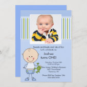 スティックフィギュアボーイ1stフォト誕生日招待状 招待状 (正面/裏面)