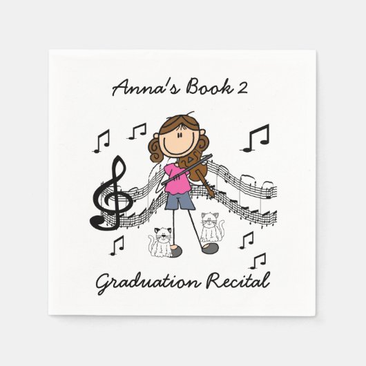 スティックフィギュアヴァイオリン奏者紙ナプキンス スタンダードカクテルナプキン (正面)