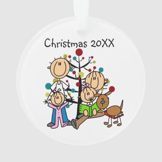 スティックフィギュア両親、2女の子、犬のオーナメント オーナメント (裏面)