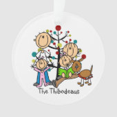 スティックフィギュア両親、2女の子、犬のオーナメント オーナメント (正面)