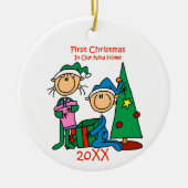 スティックフィギュア初めてのクリスマスニューホームオーナメント セラミックオーナメント (正面)