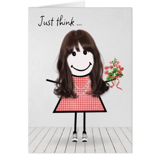 スティックフィギュア女の子と誕生日ブーケ (正面)