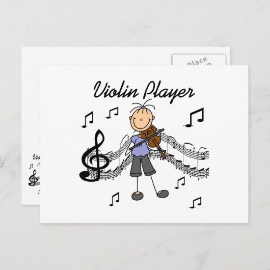 スティックフィギュア女の子バイオリン奏者Tシャツとギフト ポストカード (正面/裏面)