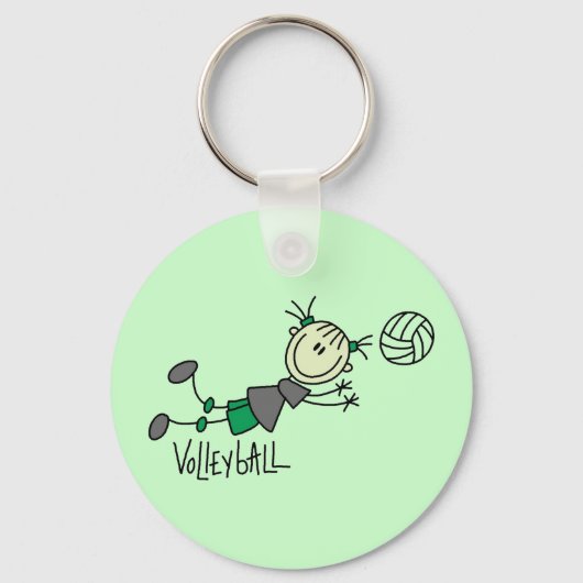 スティックフィギュア女の子バレーボールTシャツとギフト キーホルダー (正面)
