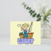 スティックフィギュア女の子魚釣りTシャツとギフト ポストカード (スタンド正面)