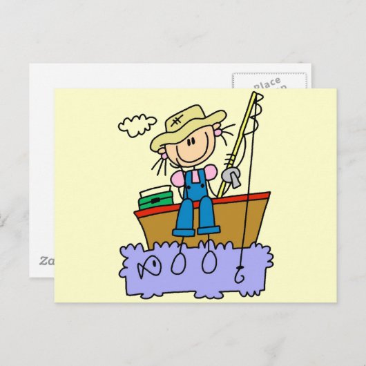 スティックフィギュア女の子魚釣りTシャツとギフト ポストカード (正面/裏面)