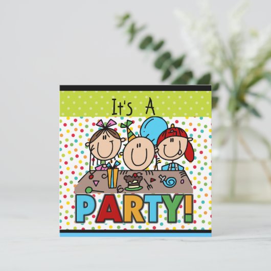 スティックフィギュア子供の誕生日パーティの招待状 招待状 (スタンド正面)