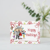 スティックフィギュア家族ハッピーホリデーハガキ シーズンポストカード (スタンド正面)