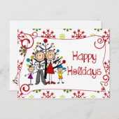 スティックフィギュア家族ハッピーホリデーハガキ シーズンポストカード (正面/裏面)