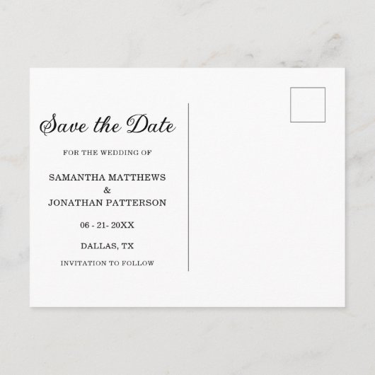 スティックフィギュア新郎新婦ウェディング日付を保存 ポストカード (裏面)