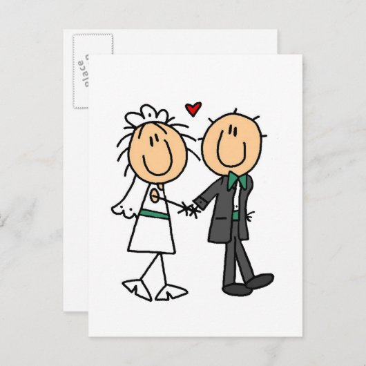 スティックフィギュア新郎新婦招待状 インビテーションポストカード (正面/裏面)