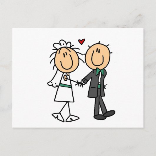 スティックフィギュア新郎新婦招待状 ポストカード (正面)