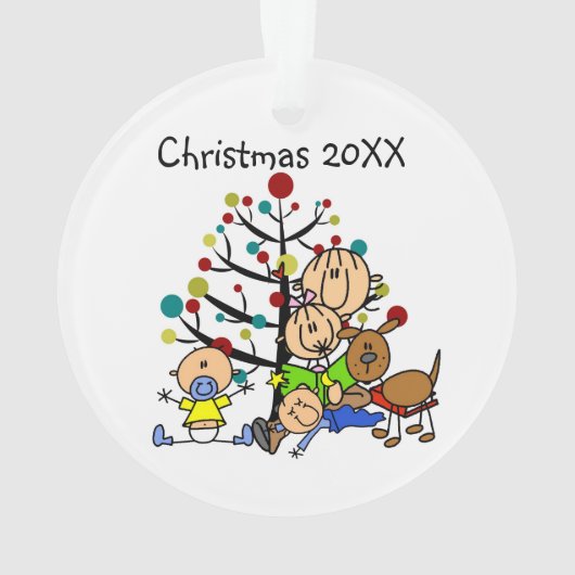 スティックフィギュア母、子供、犬のアクリルオーナメント オーナメント (裏面)
