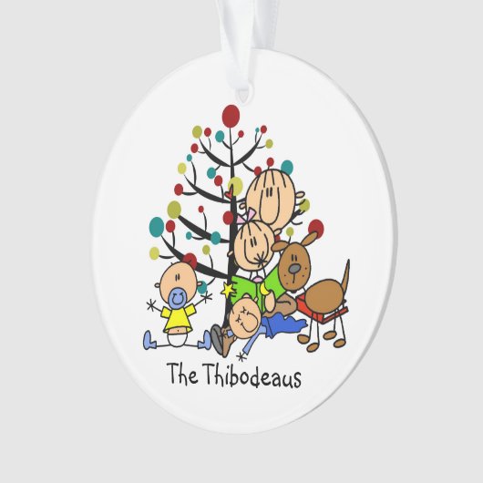 スティックフィギュア母、子供、犬のアクリルオーナメント オーナメント (正面)