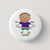 スティックフィギュア男の子それが私の誕生日 缶バッジ (正面)