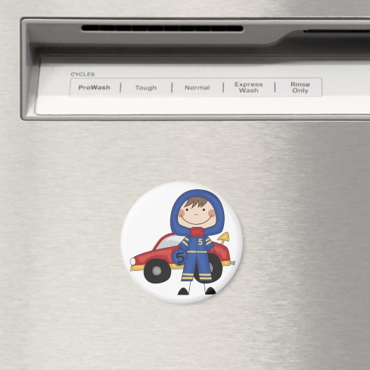 スティックフィギュア男の子レースカードライバーTシャツ マグネット (インサイチュ (食洗機))