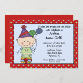 スティックフィギュア男の赤ちゃん1日目の誕生日招待状 招待状 (正面/裏面)