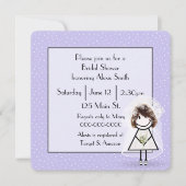 スティックフィギュア花嫁の紫の水玉模様 招待状 (正面)