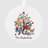 スティックフィギュア親、ボーイドッグキャットアクリルオーナメント オーナメント (正面)