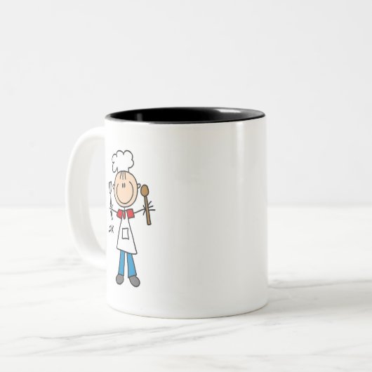 スティックフィギュア調理師Tシャツとギフト ツートーンマグカップ (正面左)