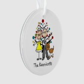 スティックフィギュア高齢者カップル、犬のアクリルオーナメント オーナメント (正面)