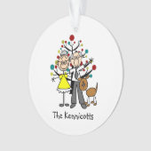 スティックフィギュア高齢者カップル、犬のアクリルオーナメント オーナメント (正面)