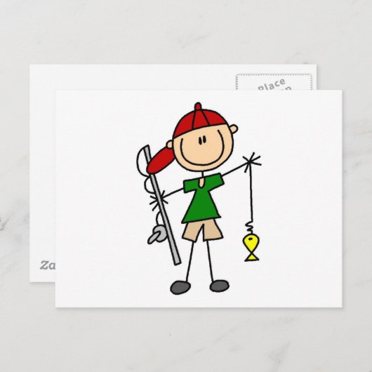 スティックフィギュア魚釣りTシャツとギフト ポストカード (正面/裏面)