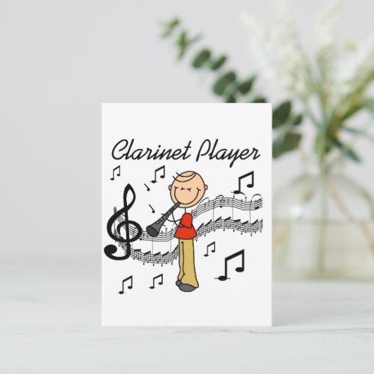 スティックフィギュアClarinetプレーヤーTシャツとギフト ポストカード (スタンド正面)