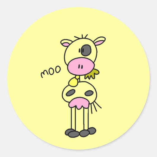 スティックフィギュアCow Tシャツとギフト ラウンドシール (正面)