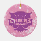 スティックホッケークリスマスオーナメント付きチックス セラミックオーナメント (正面)