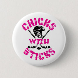 スティックホッケー女性女子のチックス 缶バッジ