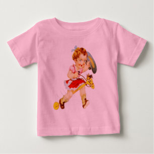 スティックホースに乗る西部カウガール ベビーTシャツ