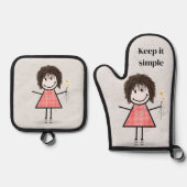 スティック女の子とデイジーと引用文 鍋つかみ&鍋敷きセット (正面)