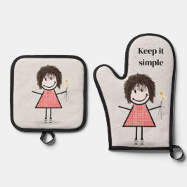 スティック女の子とデイジーと引用文 鍋つかみ&鍋敷きセット