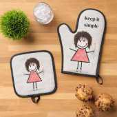 スティック女の子とデイジーと引用文 鍋つかみ&鍋敷きセット (トップダウン)