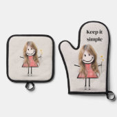 スティック女の子とデイジーと引用文 鍋つかみ&鍋敷きセット (正面)