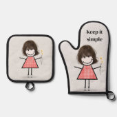 スティック女の子とデイジーと引用文 鍋つかみ&鍋敷きセット (正面)