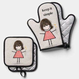 スティック女の子とデイジーと引用文 鍋つかみ&鍋敷きセット