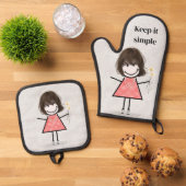 スティック女の子とデイジーと引用文 鍋つかみ&鍋敷きセット (トップダウン)